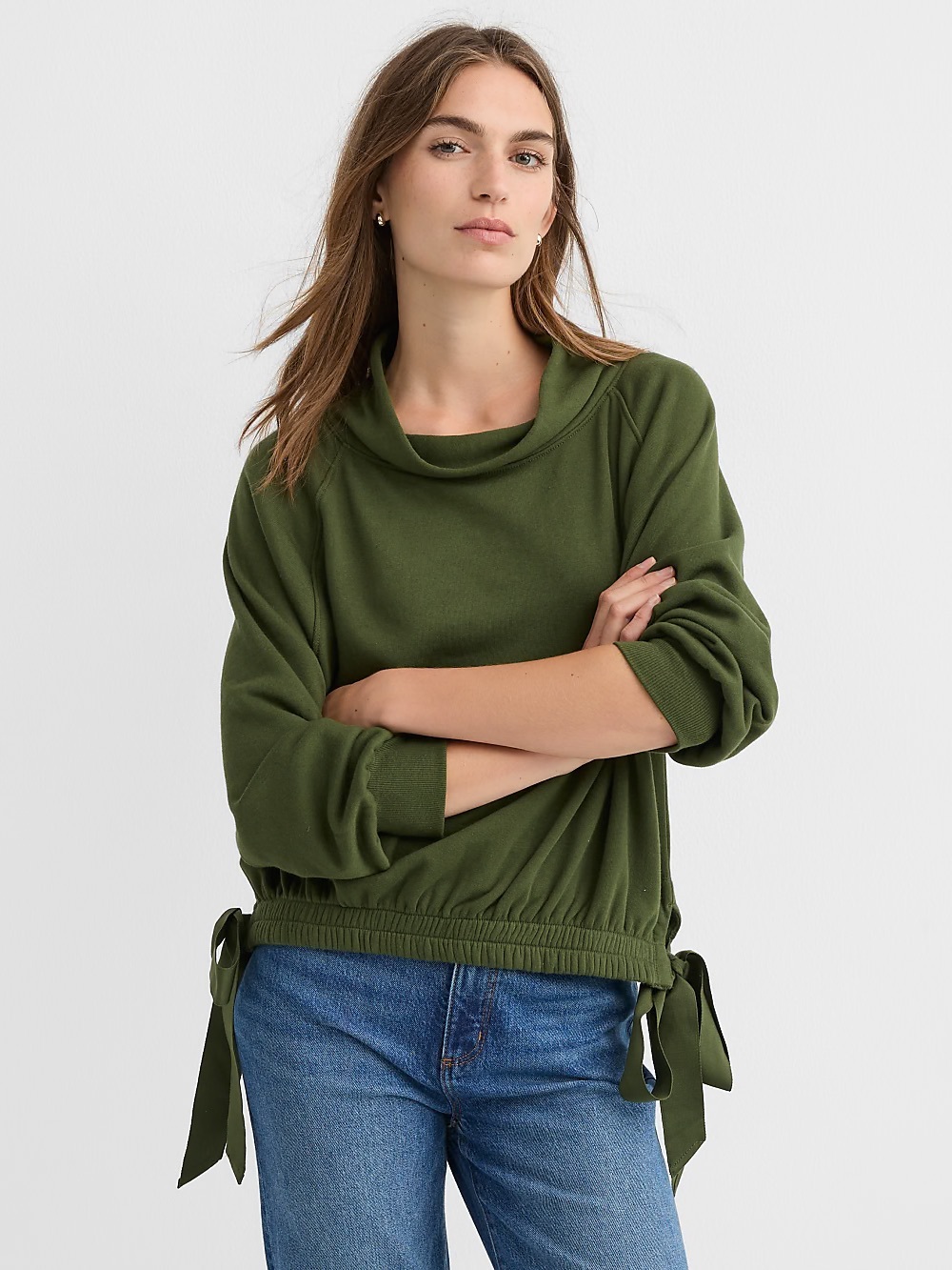 Loft Olive Green Cropped Pullover Sweater Sz S